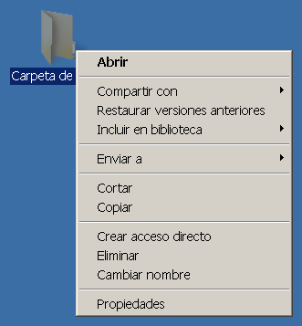 Menú contextual carpeta